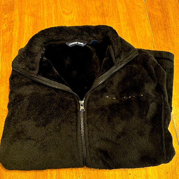 Lands End Womens Large Black Fleece Full Zip Jacket Very Warm - Picture 1 of 7
